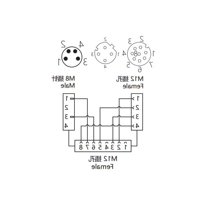 M12 8Pin母头/M12 4Pin母头D扣+M8 4Pin公头、三通接头、648D41