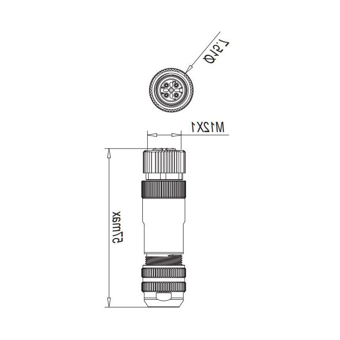 M12 4Pin、母头直型、直插式连接、金属屏蔽、64F761